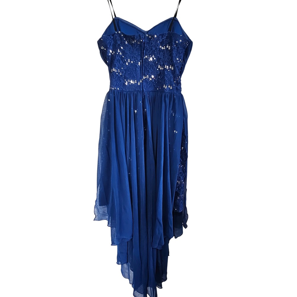 City Triangles Royal Blue Sequin Lace Hi Low Spaghetti Strap Dress‎ Size 5
